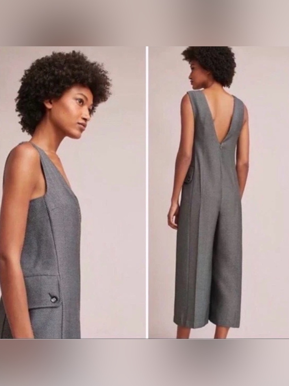 NWT Cartonnier Women’s Wide Leg Cropped Jumpsuit Overall Oxford Striped Size M